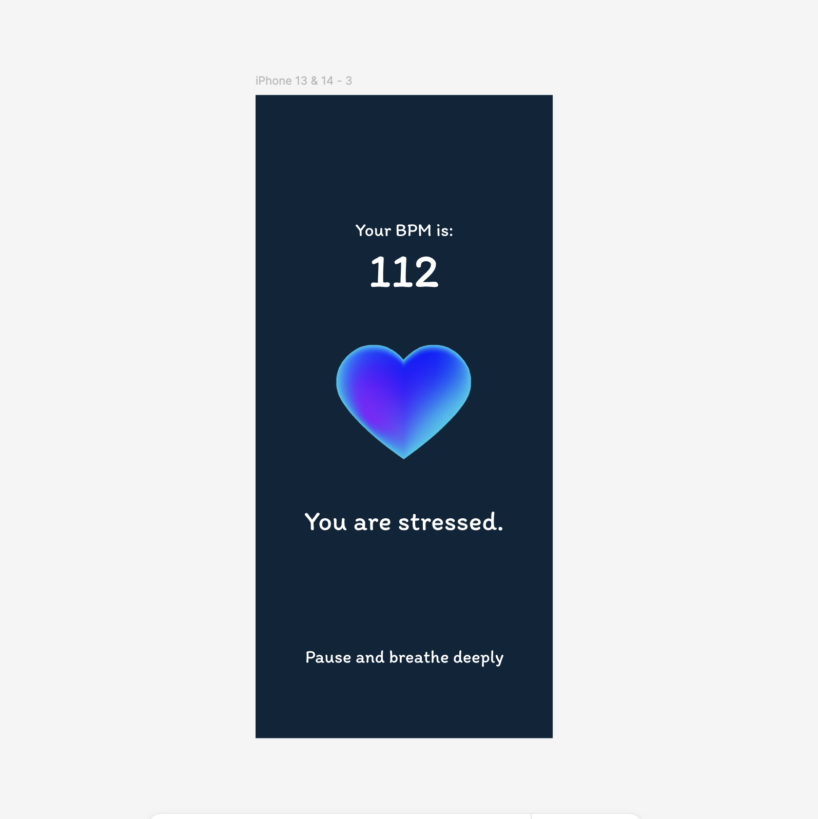 The high-fidelity prototype for the screen that is displayed when the user has a high heart rate.